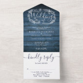 Invitation Tout En Un Bleu Rustique Bois Floral Garland Monogramme Maria (À l'intérieur)
