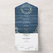 Invitation Tout En Un Bleu Rustique Bois Monogramme Vert Mariage Floral (À l'intérieur)