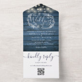 Invitation Tout En Un Bleu Rustique Bois QR Code Chaîne Mariage (À l'intérieur)