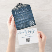 Invitation Tout En Un Bleu Rustique Bois QR Code Mason Jars Lumières Mar (Déchirure)