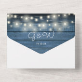 Invitation Tout En Un Bleu Rustique Chaîne Lumières Monogramme Mariage p (Verso)