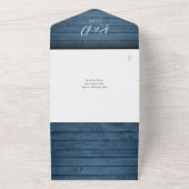 Invitation Tout En Un Bleu Rustique Grange Bois QR Code Floral Mariage (Dehors)