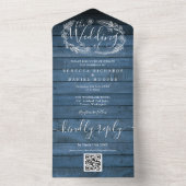 Invitation Tout En Un Bleu Rustique Grange Bois QR Code Floral Mariage (À l'intérieur)