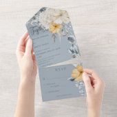 Invitation Tout En Un Bleu rustique Jaune & Blanc Floral Bleu Non Dîner (Déchirure)