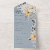 Invitation Tout En Un Bleu rustique Jaune & Blanc Floral Bleu Non Dîner (À l'intérieur)