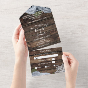 Invitation Tout En Un Bleu Rustique Rose Poussiéreux Dentelle Vintage Ma