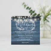Invitation Tout en un bleu Rustique String Mariage Carré (Debout devant)