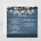 Invitation Tout en un bleu Rustique String Mariage Carré (Dos)