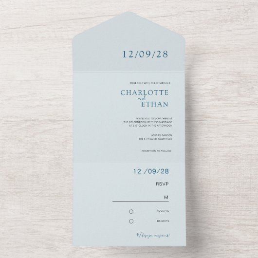 Invitation Tout En Un Bleu simple et élégant (À l'intérieur)