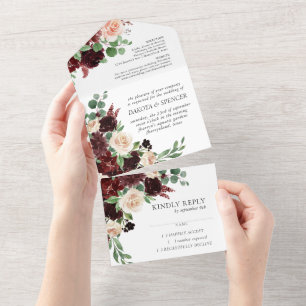 Invitation Tout En Un Blooms rustiques Terracotta et Marsala Rouge Flo