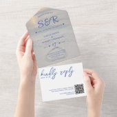 Invitation Tout En Un Blue Beach Heart QR Code Mariage (Déchirure)
