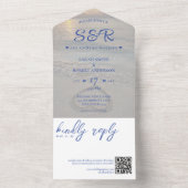Invitation Tout En Un Blue Beach Heart QR Code Mariage (À l'intérieur)