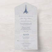 Invitation Tout En Un Blue Eiffel Tower Damask All in One Wedding Invite (À l'intérieur)