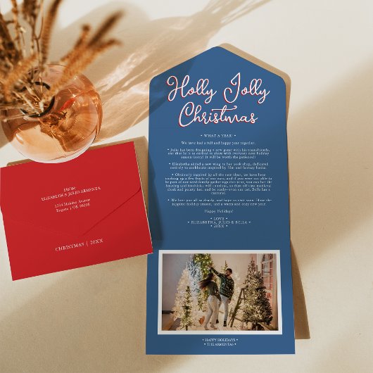 Invitation Tout En Un Blue Holly Jolly Christmas Four Photo Family News