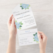 Invitation Tout En Un Blue Hydrangea Aquarelle Mariage Floral (Déchirure)