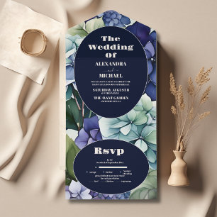Invitation Tout En Un Blue Hydrangea Aquarelle Mariage Floral