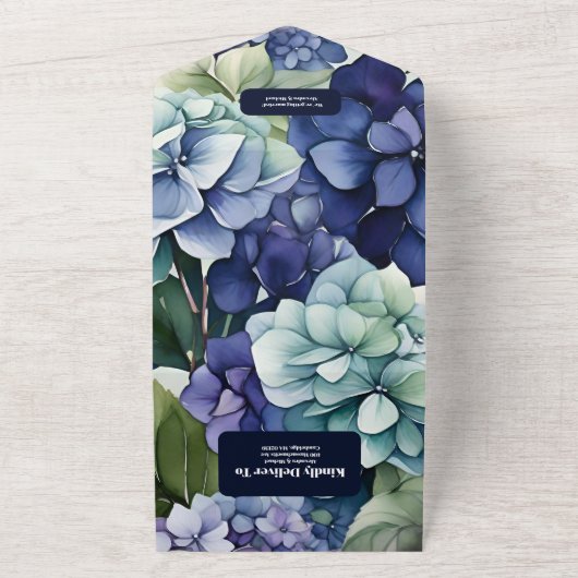 Invitation Tout En Un Blue Hydrangea Aquarelle Mariage Floral (Dehors)