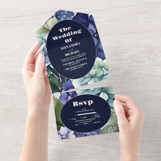 Invitation Tout En Un Blue Hydrangea Aquarelle Mariage Floral (Déchirure)