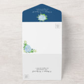 Invitation Tout En Un Blue Hydrangea Gold Border Mariage de la marine (Dehors)