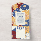 Invitation Tout En Un Blue Jaune Retro Super Boho Chic Floral Mariage (À l'intérieur)