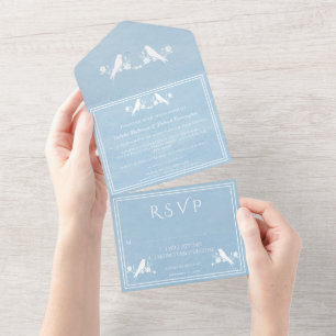 Invitation Tout En Un Blue Lovebird Floral tout en un mariage Inviter
