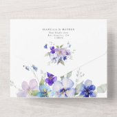 Invitation Tout En Un Blue Navy Viola Pansy Violet Mariage floral RSVP (Verso)