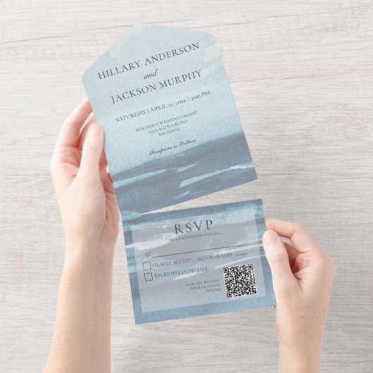 Invitation Tout En Un Blue Seascape Beach Code QR (Déchirure)