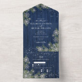 Invitation Tout En Un Blue Silver Winter Bois Plaid Rustique Mariage +Me (À l'intérieur)