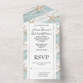 Invitation Tout En Un Blue White Beach Starfish Mariage (À l'intérieur)