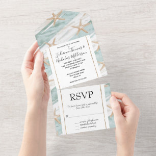 Invitation Tout En Un Blue White Beach Starfish Mariage