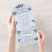 Invitation Tout En Un Blueberries Berries Fruit Elégant Mariage bleu (Déchirure)