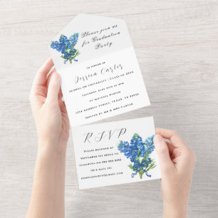 Invitation Tout En Un Bluebonnets Fleur sauvage bleu Floral Lupin