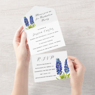 Invitation Tout En Un Bluebonnets Fleur sauvage bleu Floral Lupin