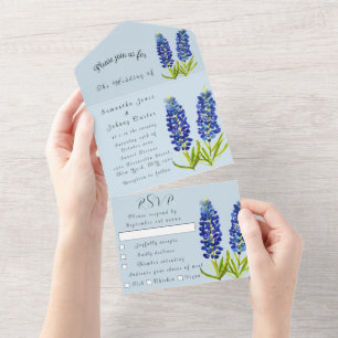 Invitation Tout En Un Bluebonnets Lupine Aquarelle Texas Mariage