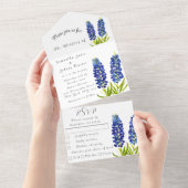 Invitation Tout En Un Bluebonnets Lupine Bleu Aquarelle Texas Mariage (Déchirure)