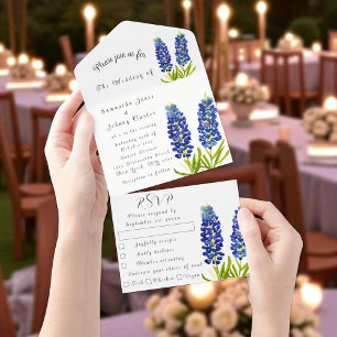 Invitation Tout En Un Bluebonnets Lupine Bleu Aquarelle Texas Mariage