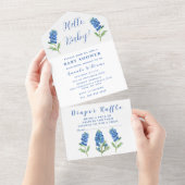 Invitation Tout En Un Bluebonnets Texas Baby shower genre neutre (Déchirure)