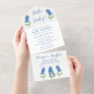 Invitation Tout En Un Bluebonnets Texas Baby shower genre neutre