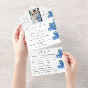 Invitation Tout En Un Bluebonnets Texas Blue Floral Photo Mariage