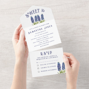 Invitation Tout En Un Bluebonnets Texas Fleur sauvage Sweet 16 Seteen