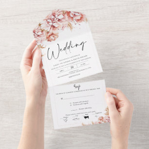 Invitation Tout En Un Blush Boho Dry Floral tout en un mariage Invitatio