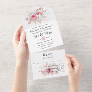 Invitation Tout En Un Blush et or rose Floral et dentelle mariage tout c