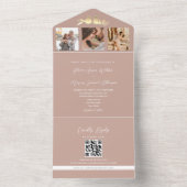 Invitation Tout En Un Blush Gold Lovebirds Photo QR Code Mariage (À l'intérieur)