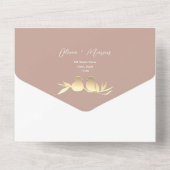 Invitation Tout En Un Blush Gold Lovebirds Photo QR Code Mariage (Verso)