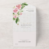 INVITATION TOUT EN UN BLUSH PINK GREEN PEONY FLORAL BRICK WASH WEDDING (Dehors)