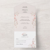 Invitation Tout En Un Blush Pink Minimalist Flowers Wedding  (À l'intérieur)