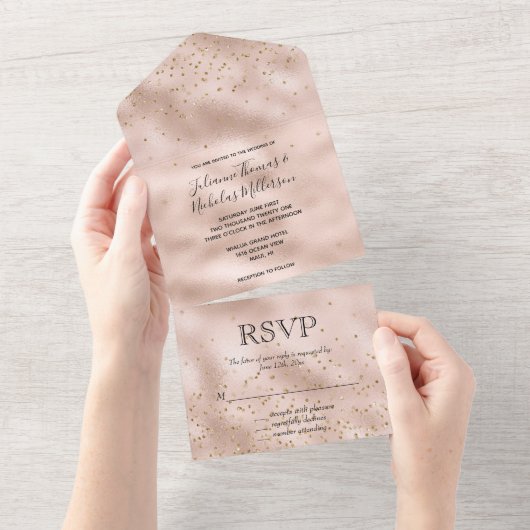 Invitation Tout En Un Blush Rose Gold Confetti   (Déchirure)
