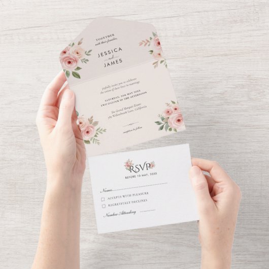 Invitation Tout En Un Blush Roses Editable Elegant Wedding (Déchirure)