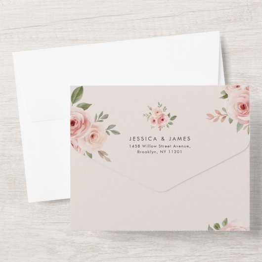 Invitation Tout En Un Blush Roses Editable Elegant Wedding (Verso)