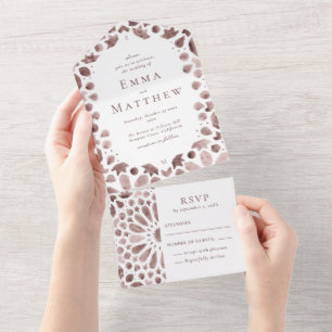 Invitation Tout En Un Bohème Aquarelle Brown Carreaux Mariage